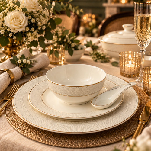 Imperial Ivory & Gold Geometric Trim Dinner Set 39 Piece