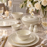 Sovereign Ivory & Gold Woven Textured Dinner Set 39 Piece