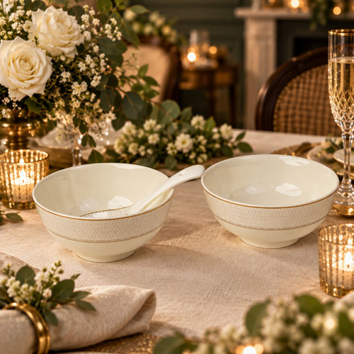 Imperial Ivory & Gold Geometric Trim Dinner Set 39 Piece