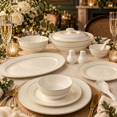 Imperial Ivory & Gold Geometric Trim Dinner Set 39 Piece