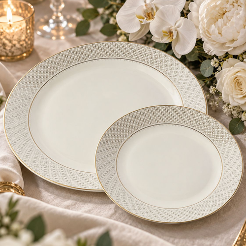 Sovereign Ivory & Gold Woven Textured Dinner Set 39 Piece