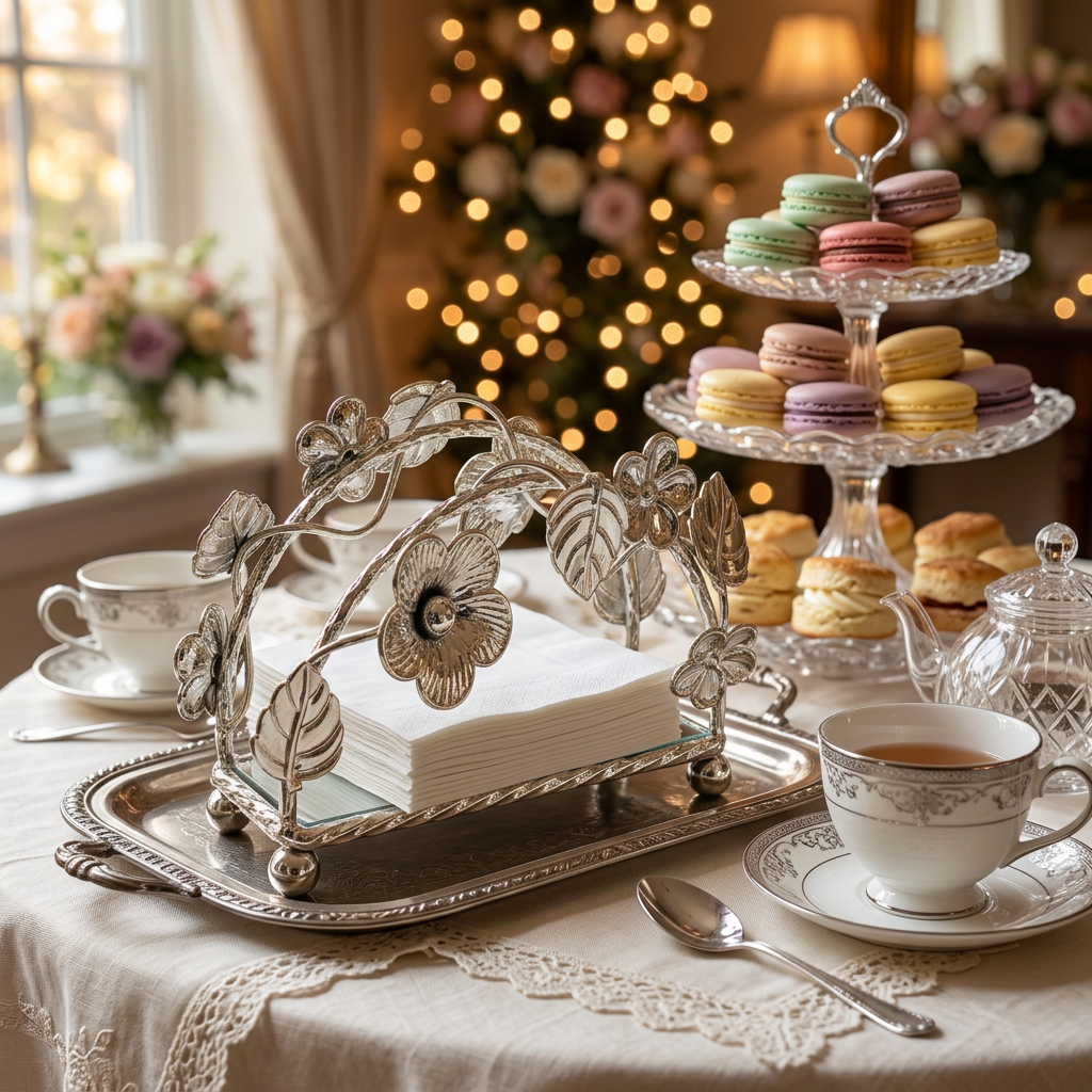 Dual-Tone Metallic Floral Arched Napkin Rack