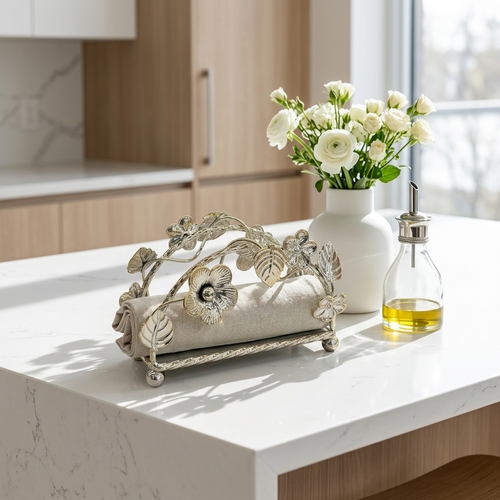 Dual-Tone Metallic Floral Arched Napkin Rack