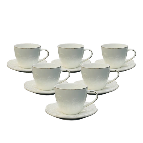Elegant Primrose Embossed Cup & Saucer Set 12 Piece