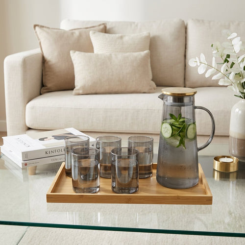 Nordic Smoke Glass Pitcher and Beverage Service Set 8 Piece