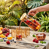 Elegant Amber Glass Pitcher and Beverage Glass Set 7 Piece