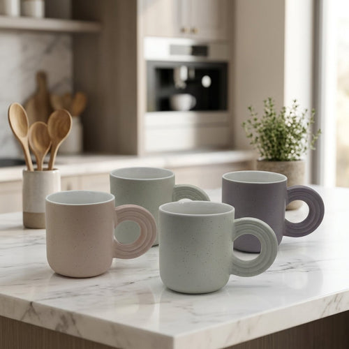 Chunky Doughnut Handle Ceramic Coffee Mugs
