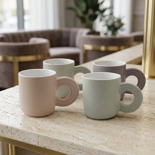 Chunky Doughnut Handle Ceramic Coffee Mugs