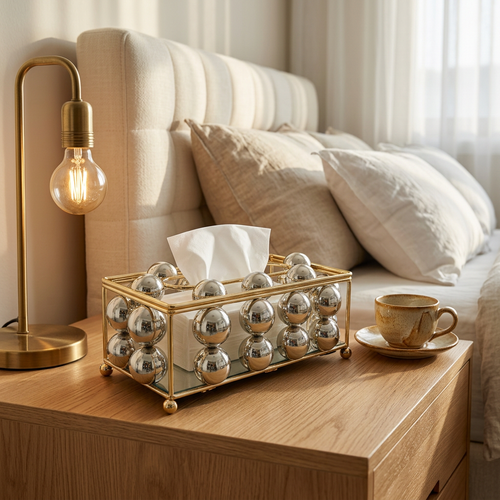 Luxe Gold Wire & Polished Orb Tissue Box Holder