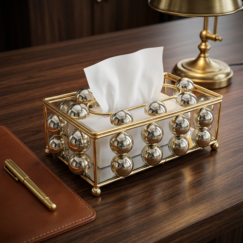 Luxe Gold Wire & Polished Orb Tissue Box Holder