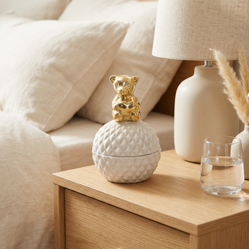 Elegant Teddy Diamond Quilted Trinket Box