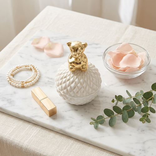 Elegant Teddy Diamond Quilted Trinket Box