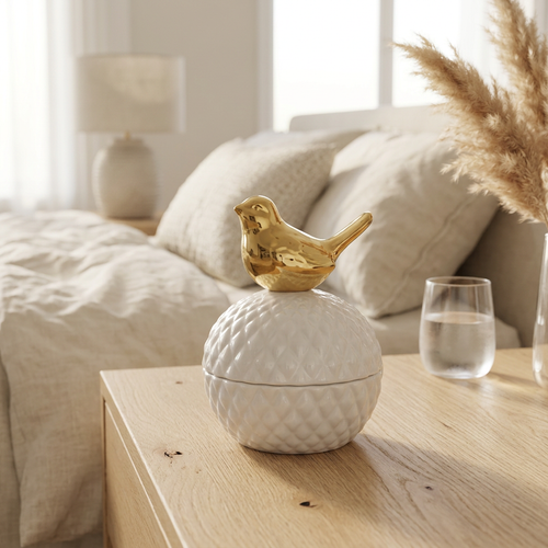 Modern Spherical Ceramic Bird Trinket Box