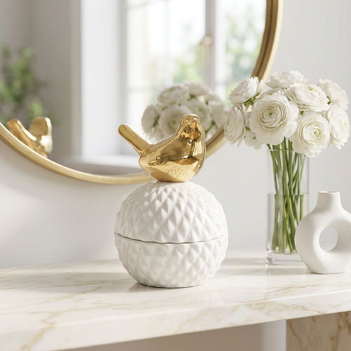 Modern Spherical Ceramic Bird Trinket Box