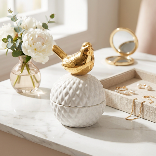 Modern Spherical Ceramic Bird Trinket Box