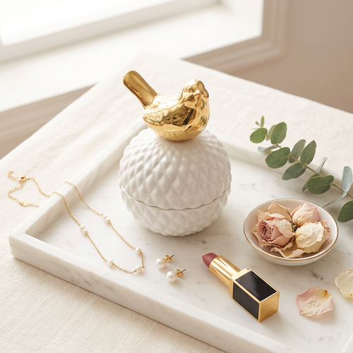 Modern Spherical Ceramic Bird Trinket Box