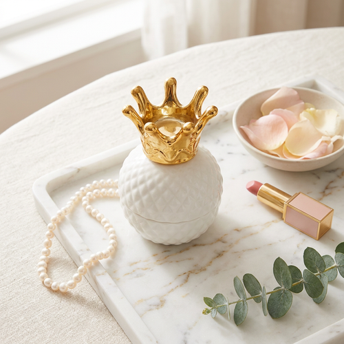 Vintage Spherical Ceramic Crown Trinket Box