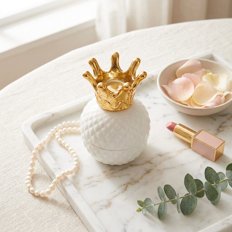 Vintage Spherical Ceramic Crown Trinket Box