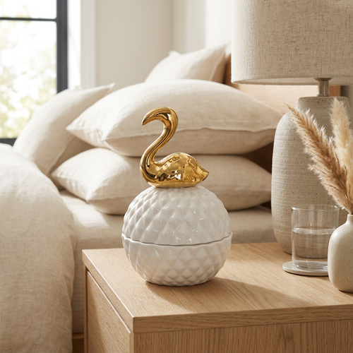 Elegant Spherical Ceramic Flamingo Trinket Box