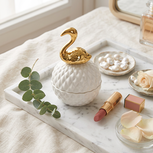 Elegant Spherical Ceramic Flamingo Trinket Box