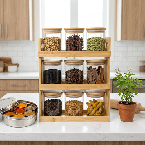 Natura Grid 3-Tier Bamboo Spice Rack Organizer