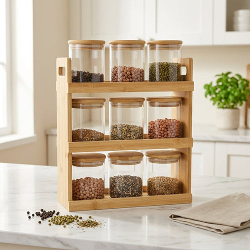 Natura Grid 3-Tier Bamboo Spice Rack Organizer