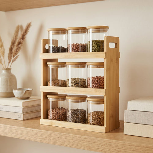 Natura Grid 3-Tier Bamboo Spice Rack Organizer