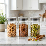 Cylinder Glass Storage Jar Set with Sleek Metal Caps