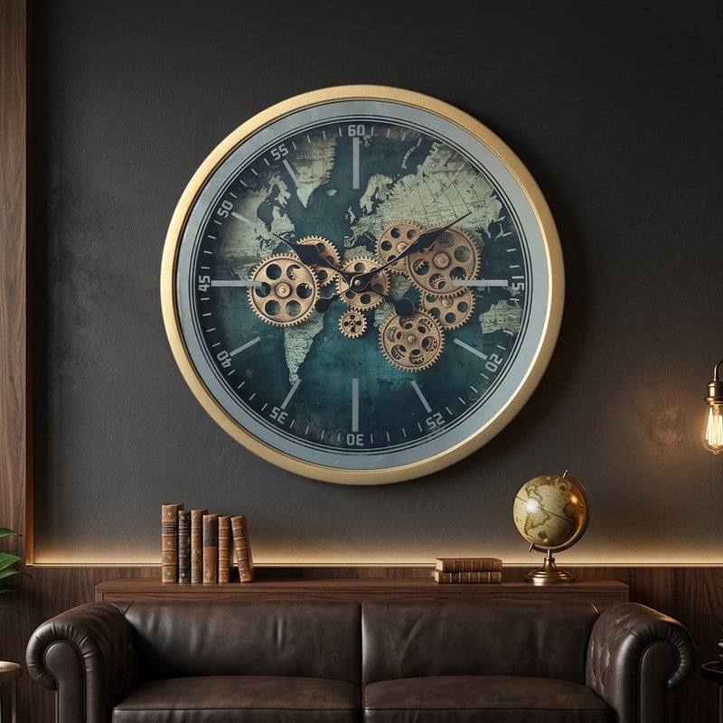 Vintage Steampunk World Map Wall Clock