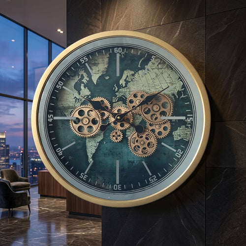 Vintage Steampunk World Map Wall Clock