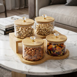 Elegant Round Glass Jar Set with Wooden Display Stand
