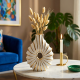 Luxury Swirl White & Gold Hollow Ceramic Vase