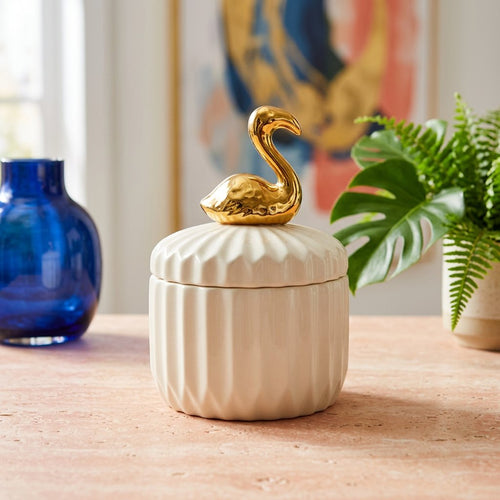 Tabletop Storage Jar with Flamingo Gold Accent