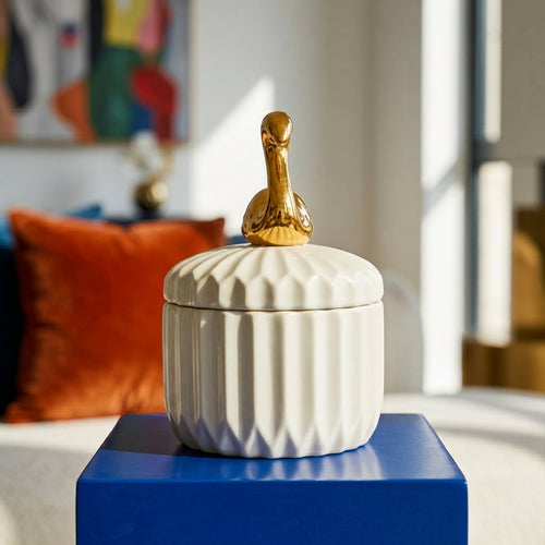 Tabletop Storage Jar with Flamingo Gold Accent