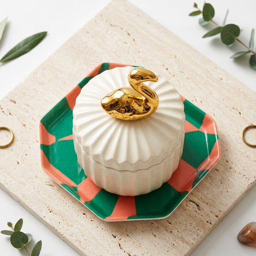 Tabletop Storage Jar with Flamingo Gold Accent
