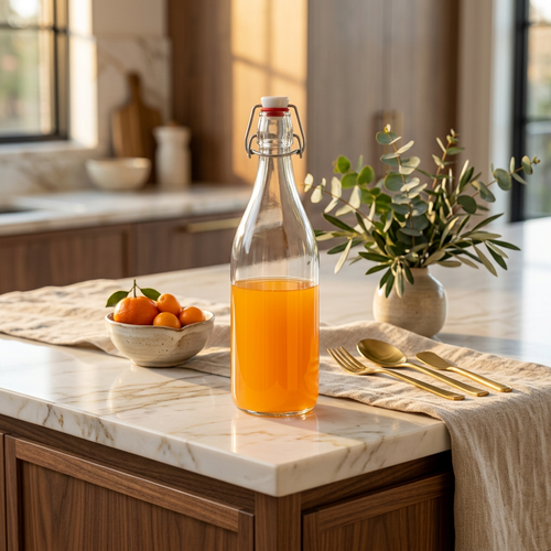 Crystal-Clear Glass Beverage Carafe with Wire Bail Flip Top