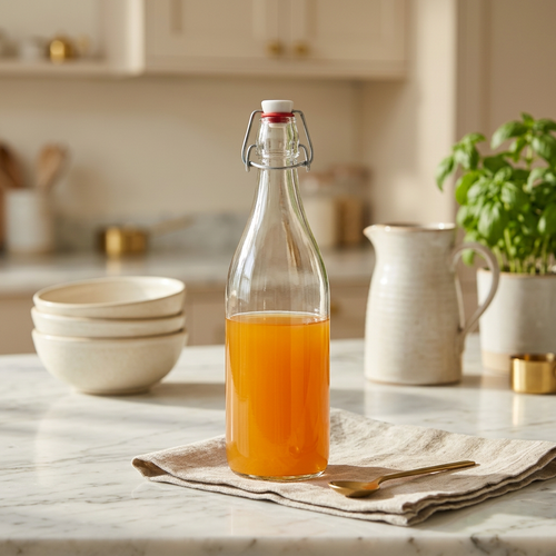 Crystal-Clear Glass Beverage Carafe with Wire Bail Flip Top