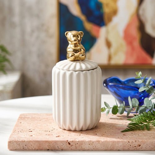 Slim Ceramic Vanity Jar with Bear Handle