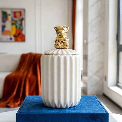 Slim Ceramic Vanity Jar with Bear Handle