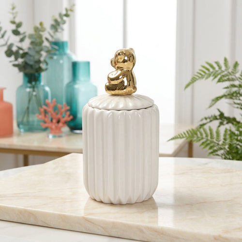 Slim Ceramic Vanity Jar with Bear Handle