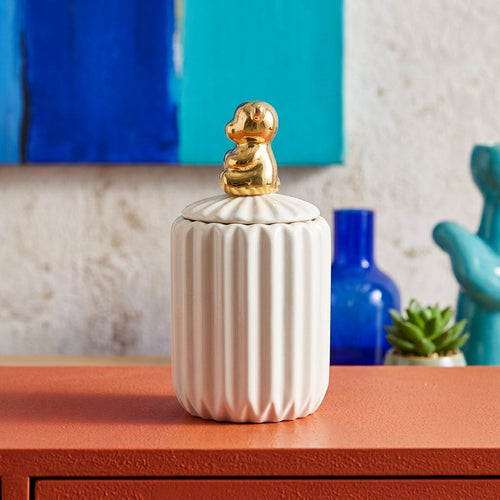 Slim Ceramic Vanity Jar with Bear Handle