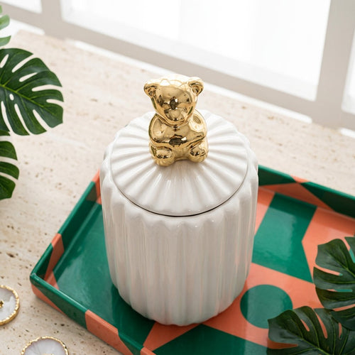 Slim Ceramic Vanity Jar with Bear Handle