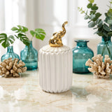 Slim Ceramic Vanity Jar with Gold Elephant Handle