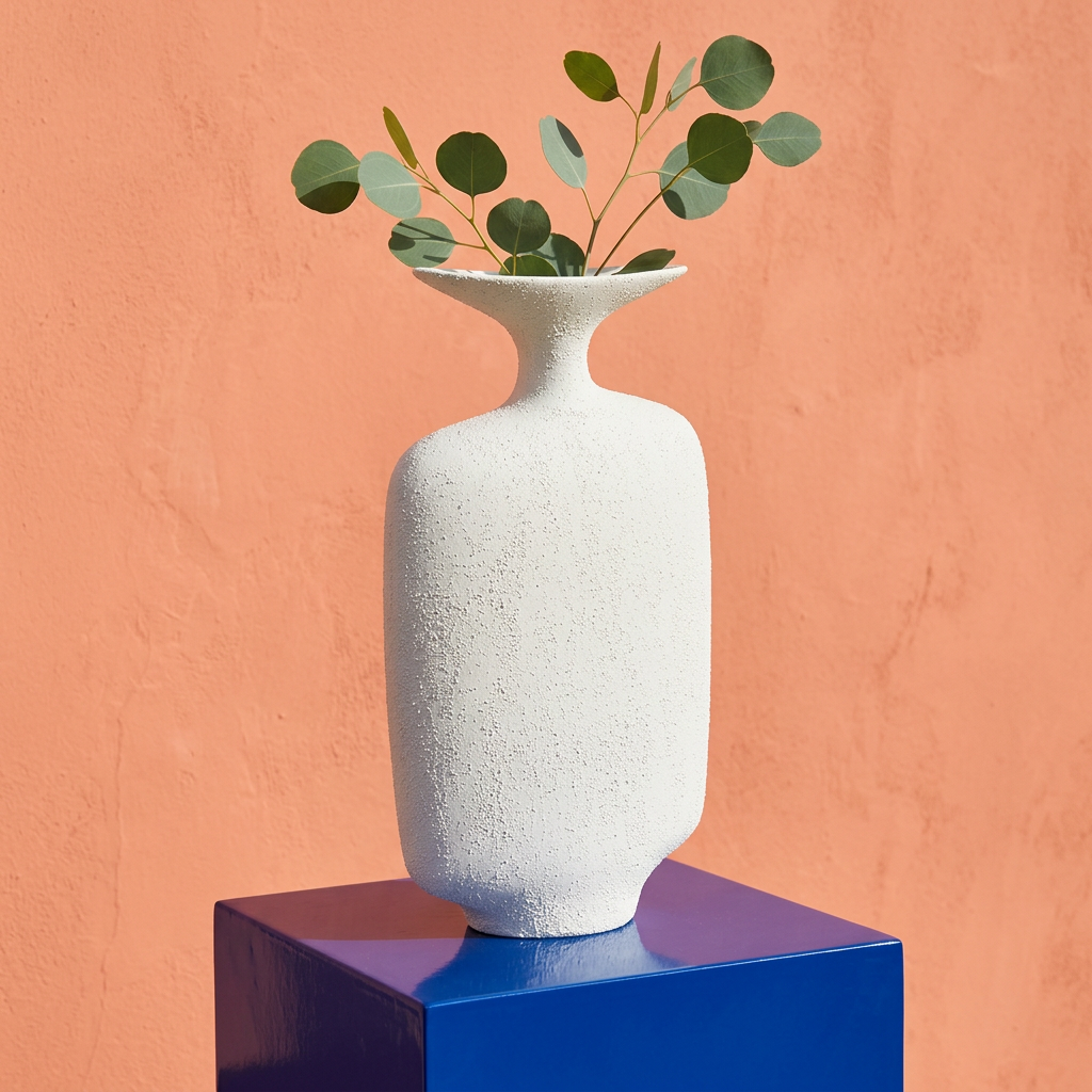 White Textured Funnel Neck Vase