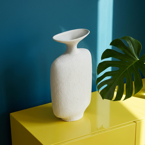 White Textured Funnel Neck Vase