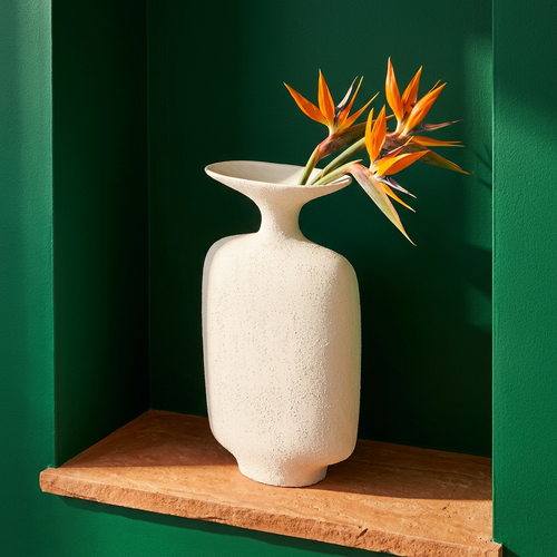 White Textured Funnel Neck Vase