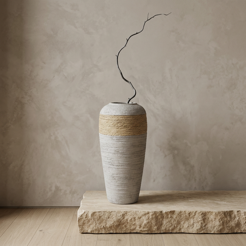 Rustic Gray Tall Planter & Pampas Grass Vase