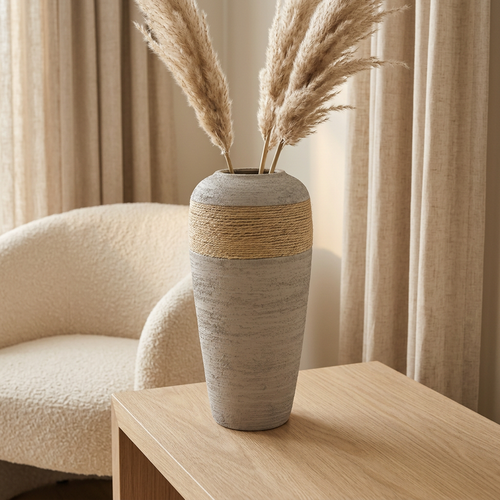 Rustic Gray Tall Planter & Pampas Grass Vase