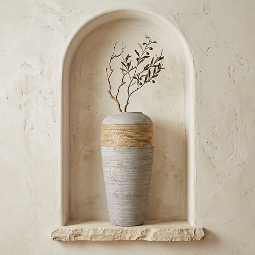 Rustic Gray Tall Planter & Pampas Grass Vase