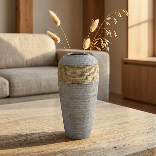 Rustic Gray Tall Planter & Pampas Grass Vase